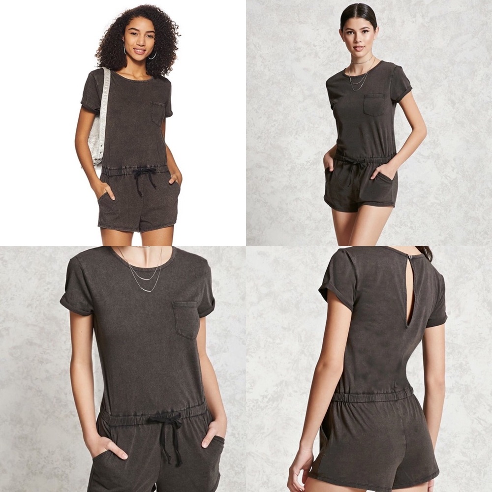 F21 Oil Wash Keyhole Romper